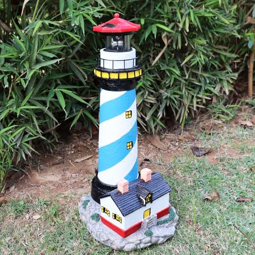 18" Solar Lighthouse with Rotating Beacon, Waterproof Outdoor Garden Decor (Black) Z138