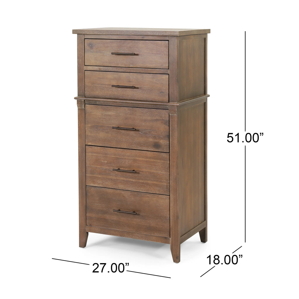 Acacia Wood 5 Drawer Dresser O283