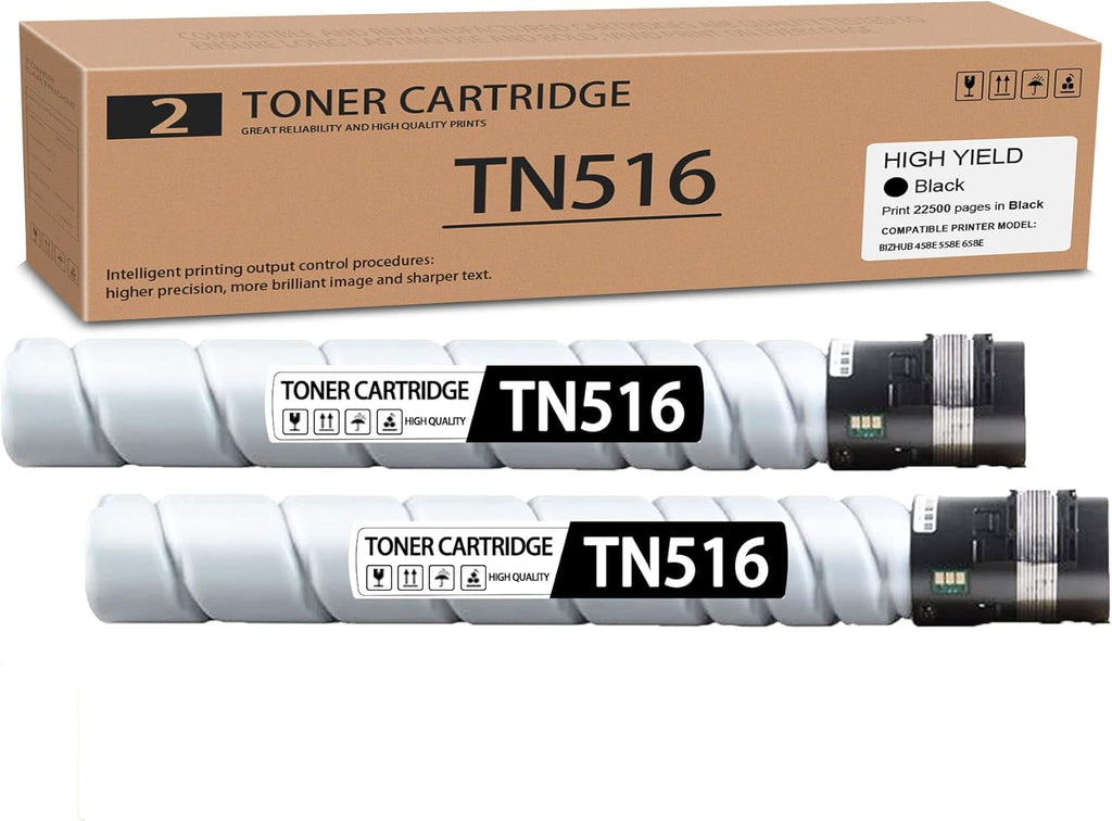TN516 Toner Cartridge Compatible for Konica Minolta Bizhub 458E 558E 658E Printer (Black, 2-Pack) T473826