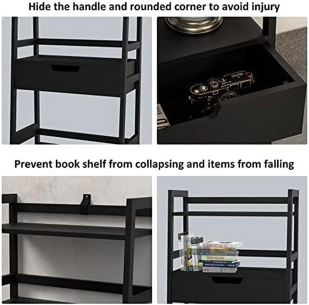 White Bookshelf with Drawers W404516