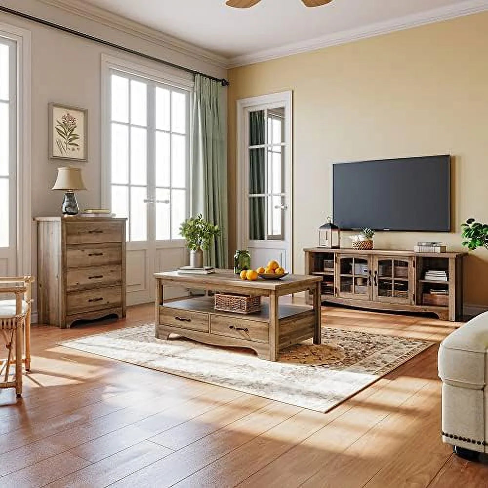 Brown Wood Coffee Table with Drawers J4176