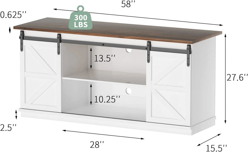 White 58 Inch TV Stand with Sliding Barn Doors W155623