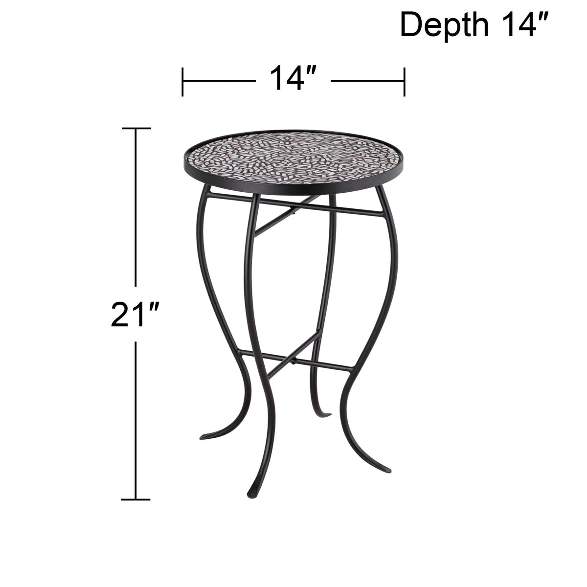 Black Round Outdoor Accent Side Table 14" Wide Mosaic Tabletop M276613