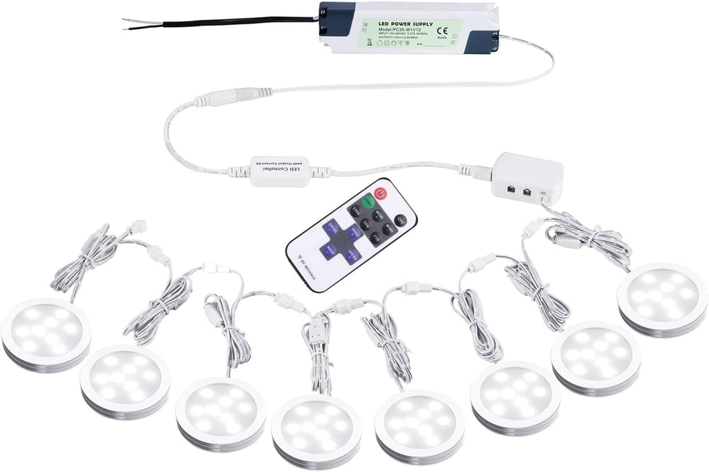 Under Cabinet LED Puck Lights with Wireless RF Remote Control, 8 Lights, Warm White, Pack of 2 W6077