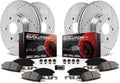 Front and Rear Carbon Fiber Brake Pads with Drilled & Slotted Brake Rotors Kit P64182