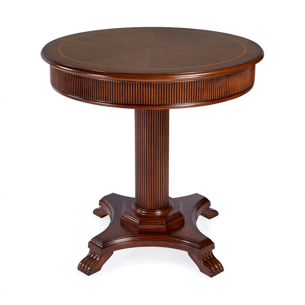 Brown Ribbed Wood Pedestal Foyer Table A30836