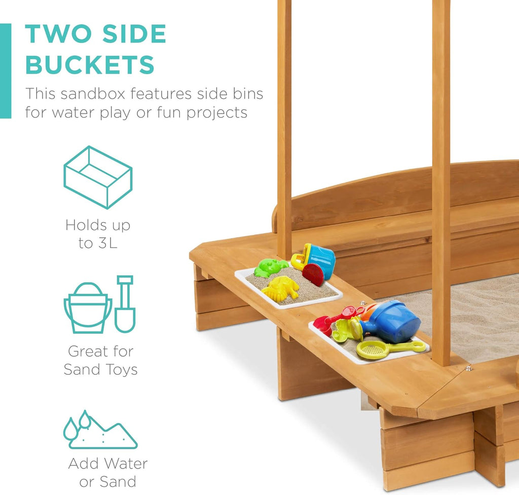 Kids Wooden Sandbox with 2 Bench Seats and Canopy F1425