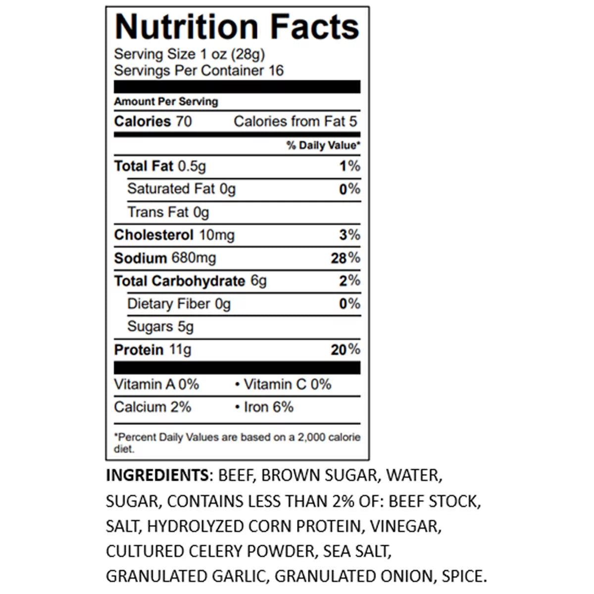 Beef Jerky, Original, 16 Ounce J28695