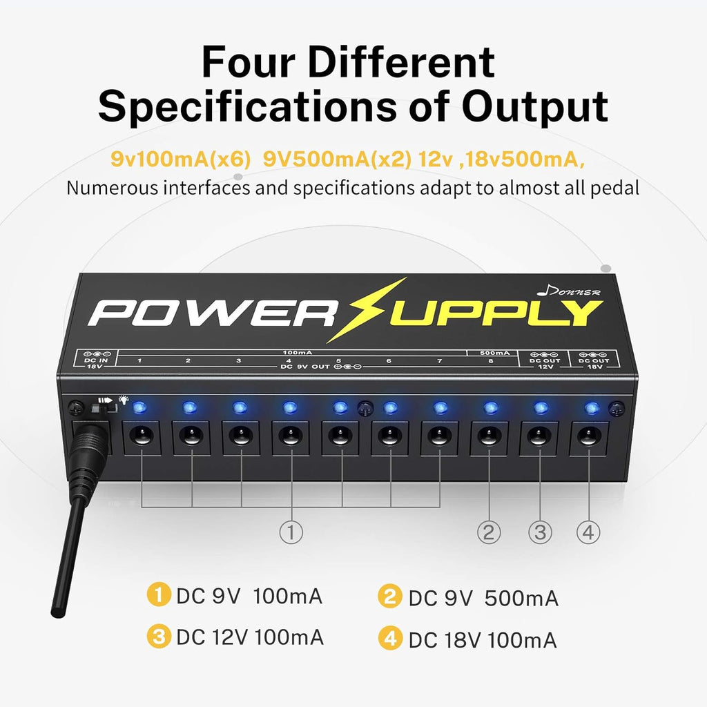 10 Isolated DC Output Guitar Pedal Power Supply G932669