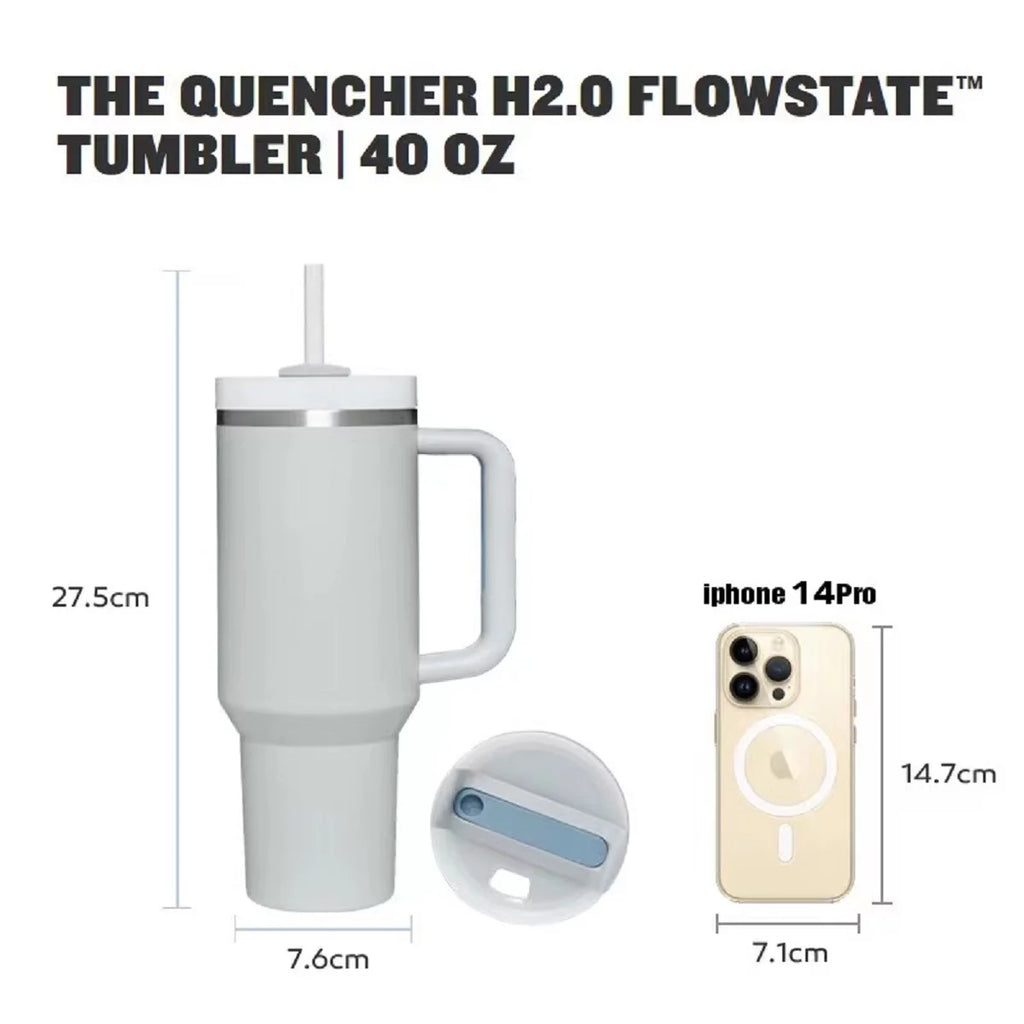 40 oz Stainless Steel Flat Bottom Mug with Handle & Straw Lid I5692