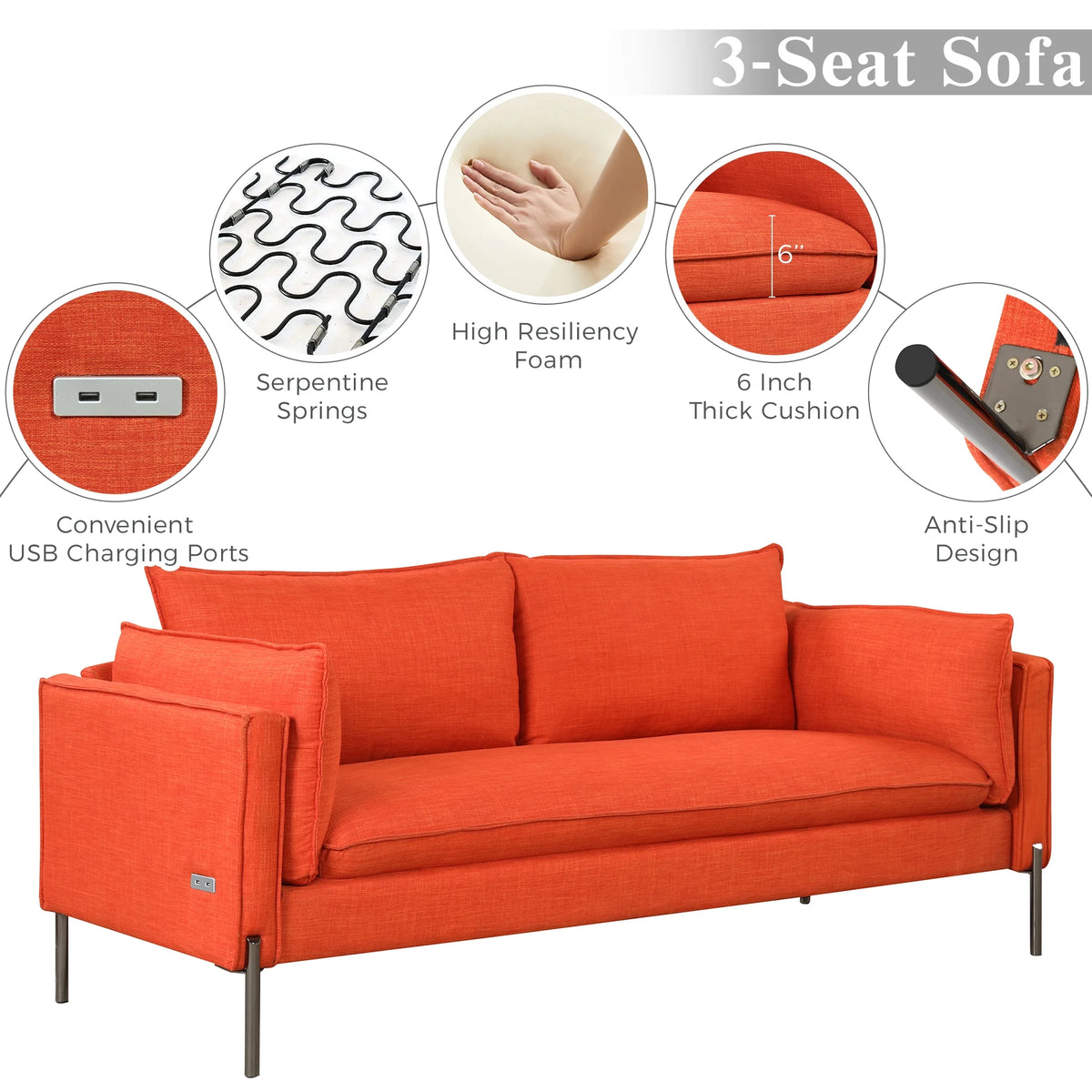 2 Piece Linen Fabric Loveseat and 3 Seat Couch Set H13506