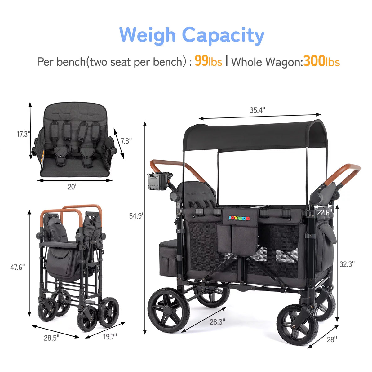 4 Seater Stroller Wagon with UV-Protection Canopy J707