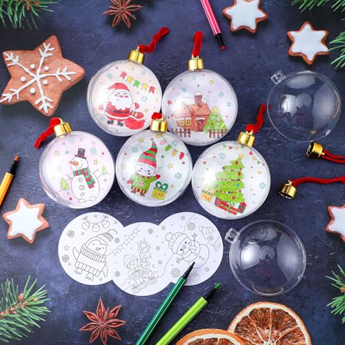 24 Sets Christmas Ornament Making Kit DIY Coloring Craft Plastic Bulb S66963