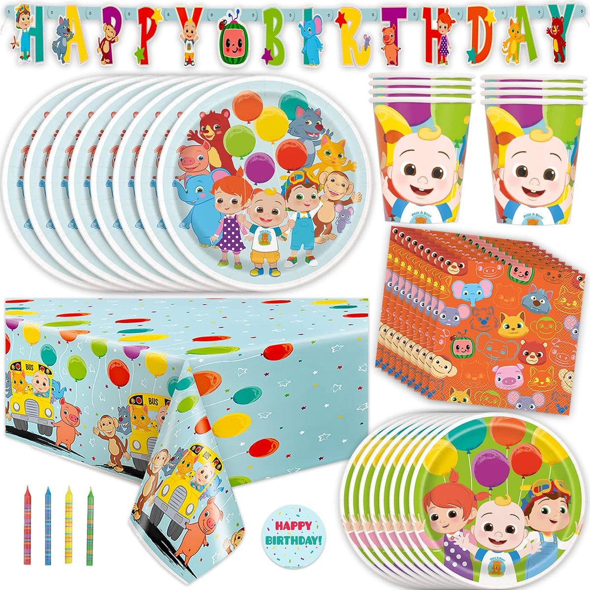 Party Supplies Set Serves 16 Guests with Banner, Table Cover, Plates, Napkins, Cups and Sticker E51935