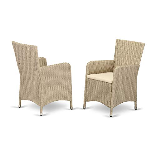 7 Piece Wicker Patio Furniture Set with Rectangle Glass Top Table and 6 Armchair with Cushion, Cream S365650