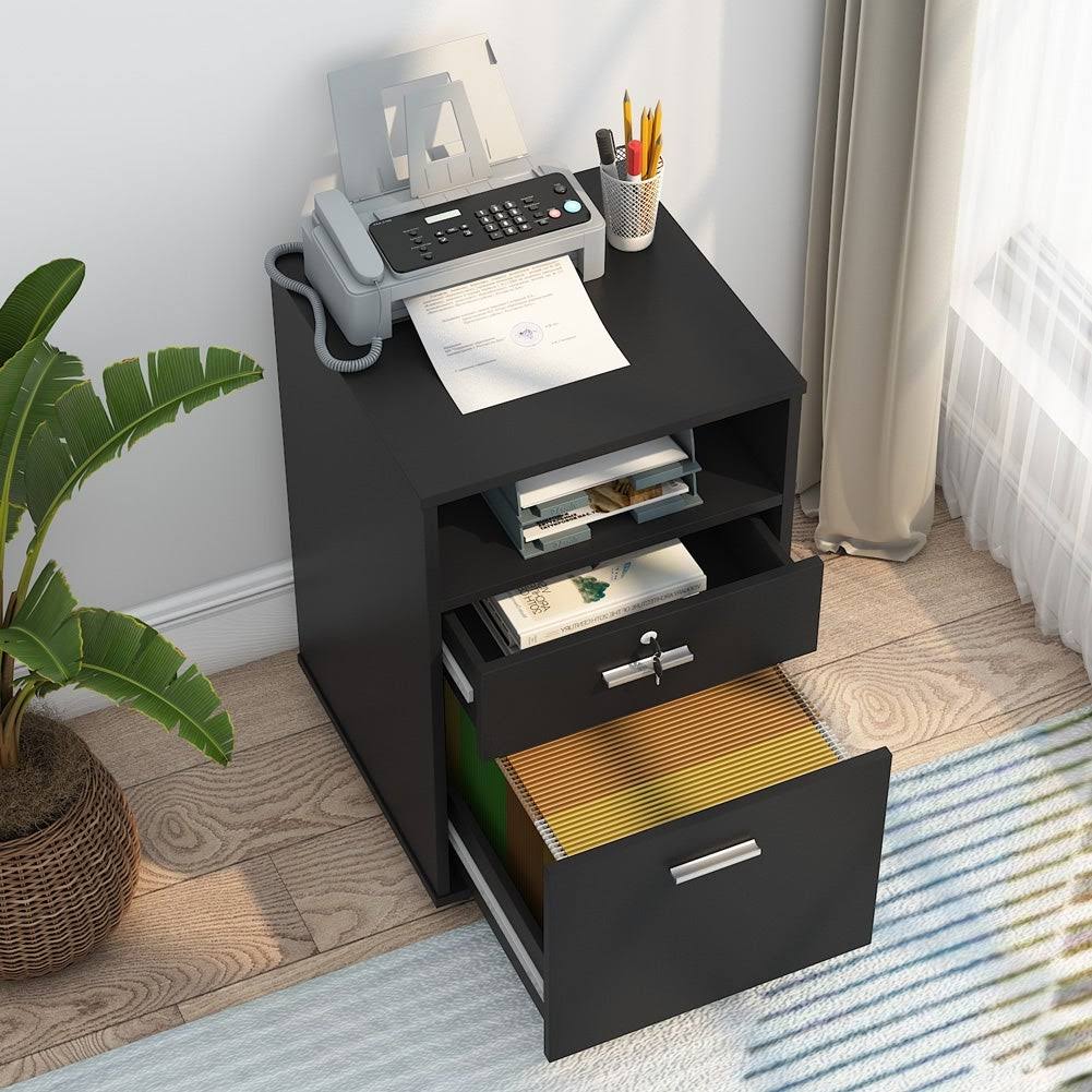 Black 2 Drawer Mobile File Cabinet with Lock F9345