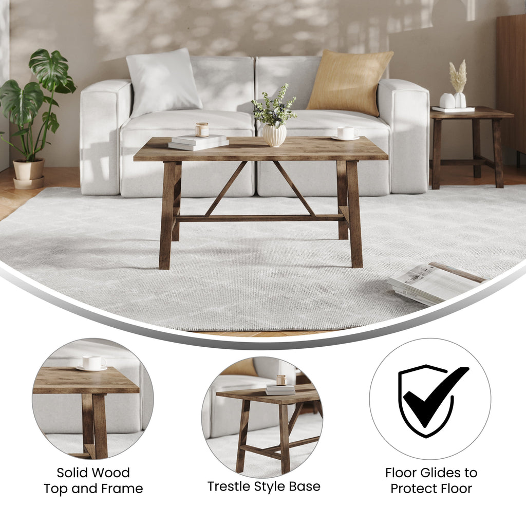 Solid Wood Trestle Coffee Table in Rustic Brown T9133