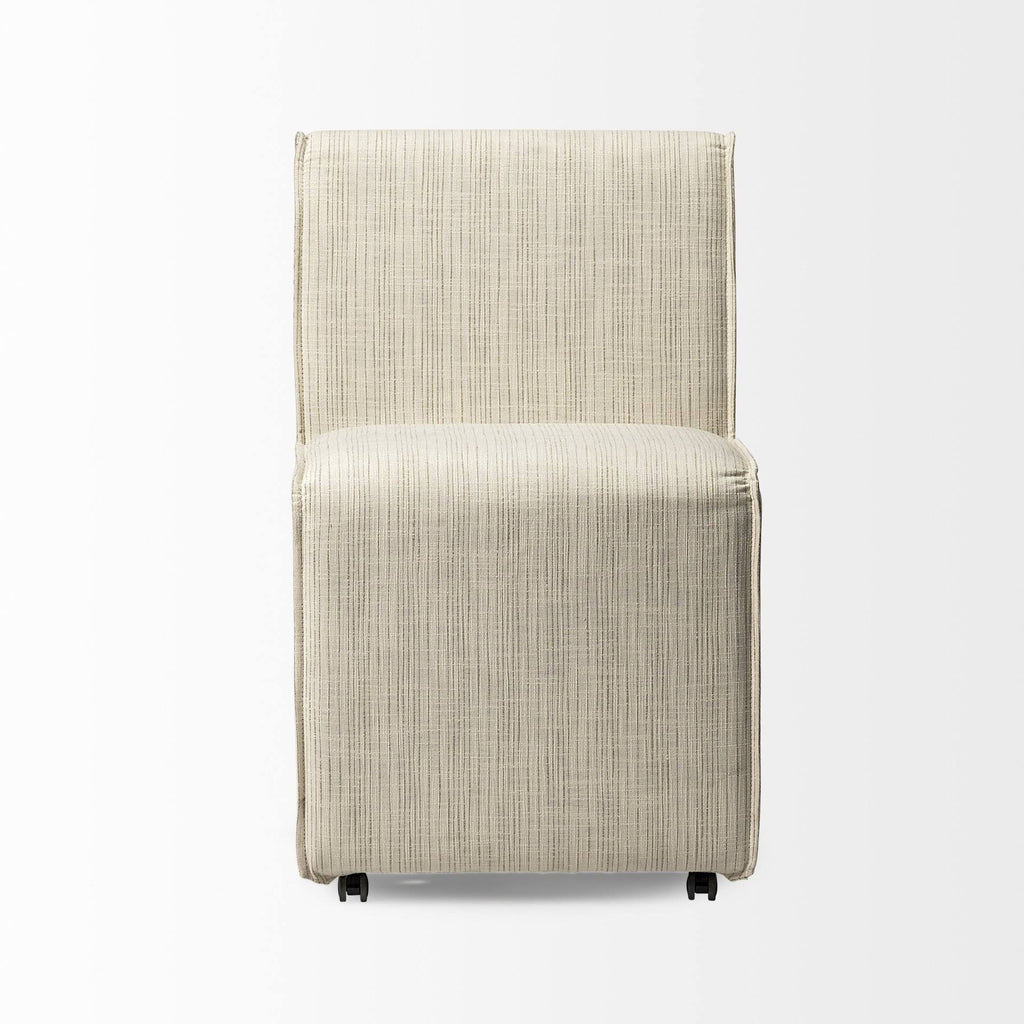 Cream-Toned Fabric Dining Chair with Wooden Base P622