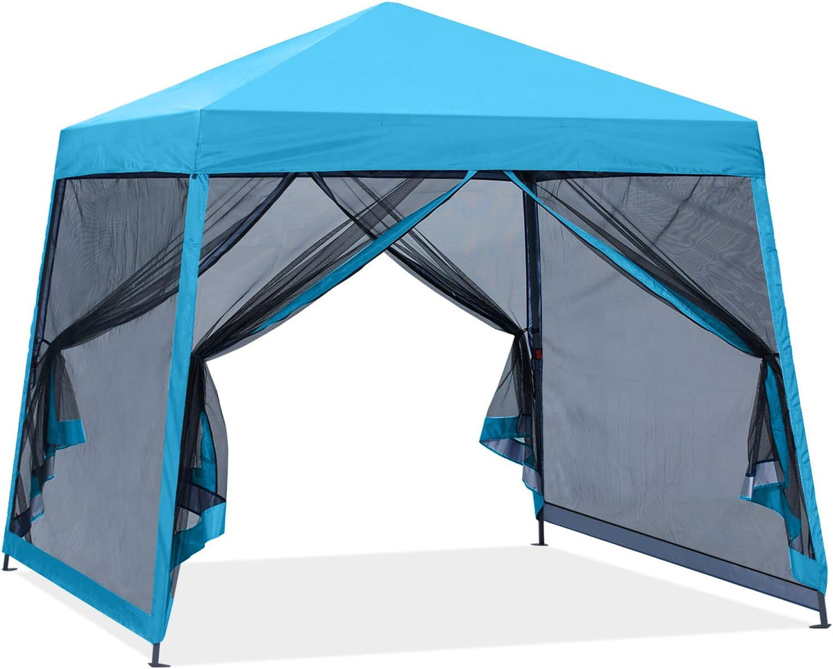 8x8 White Pop up Outdoor Canopy Tent with Netting Wall D1247