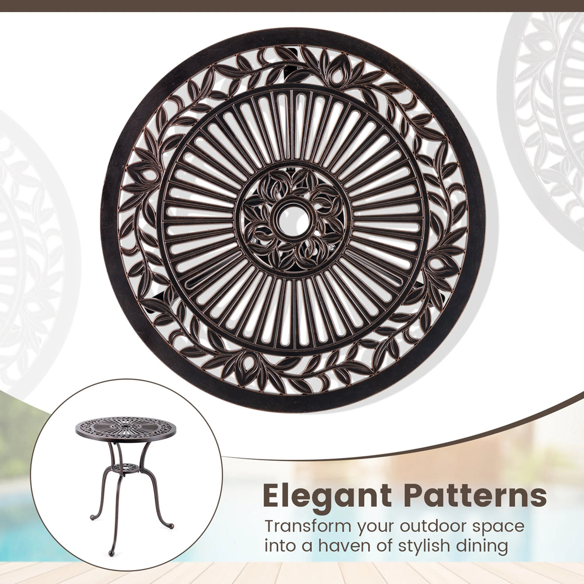 24 Round Cast Aluminum Patio Bistro Table with Umbrella Hole Z7350
