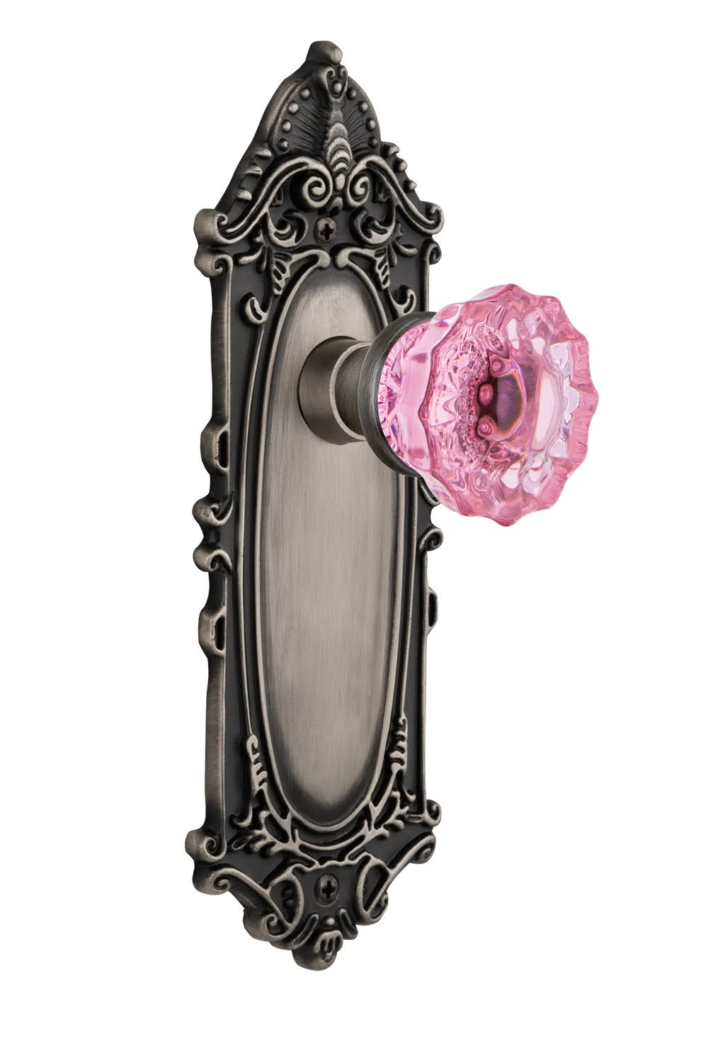 Victorian Plate Crystal Glass Door Knob in Antique Pewter A335