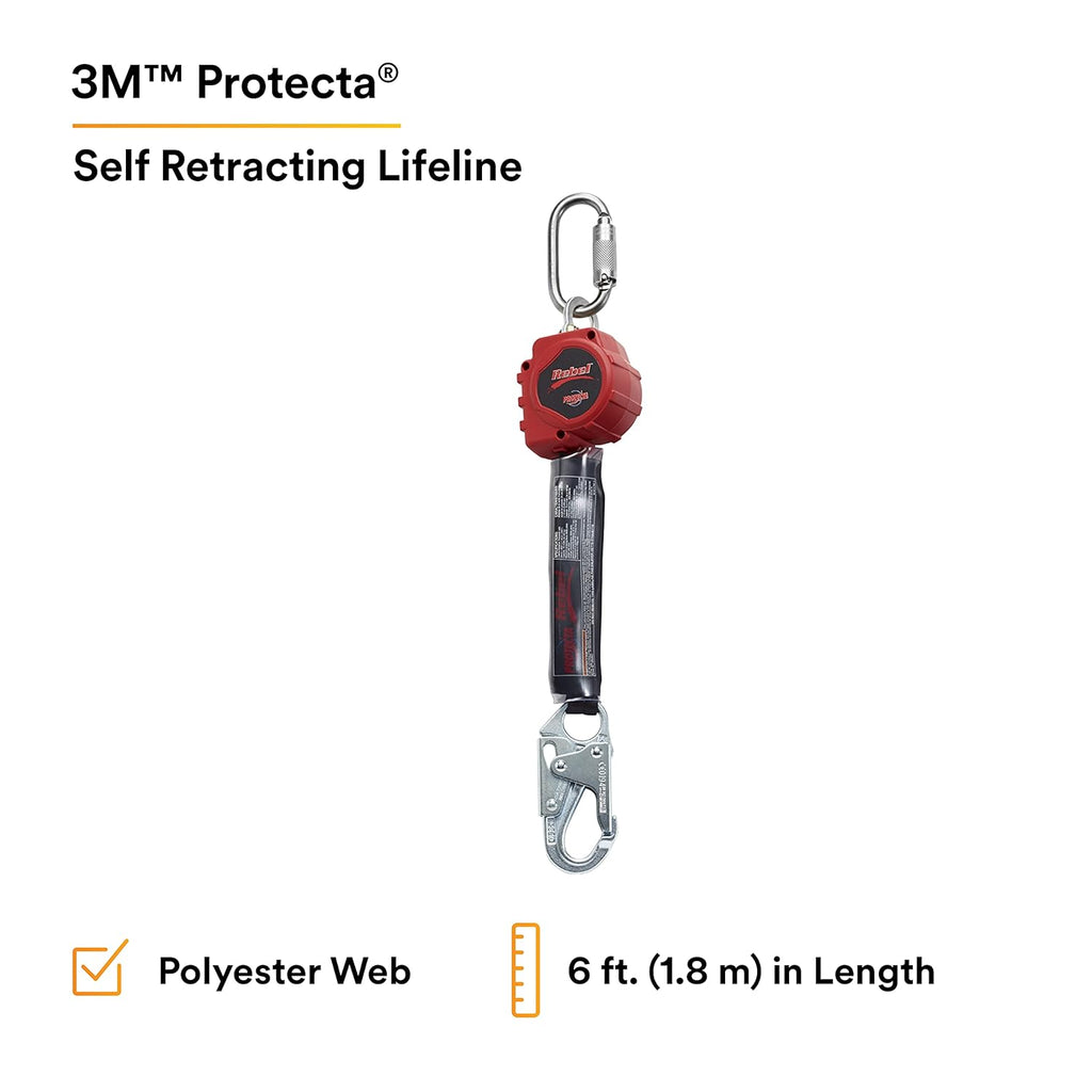 Self Retracting Lifeline Web, Steel Snap Hook and Carabiner, Black/Red J83045