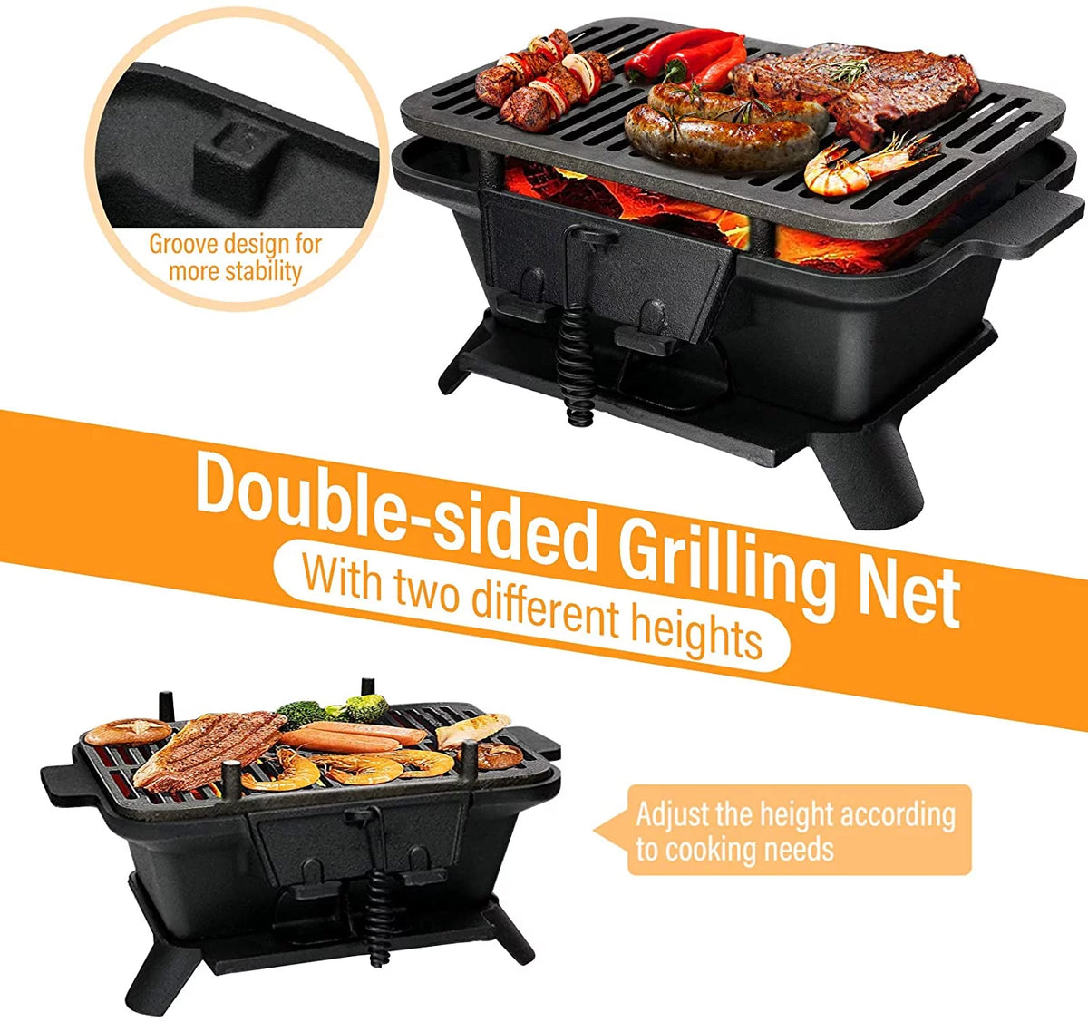 Charcoal Portable BBQ Grill with Double-sided Grilling Net Z886