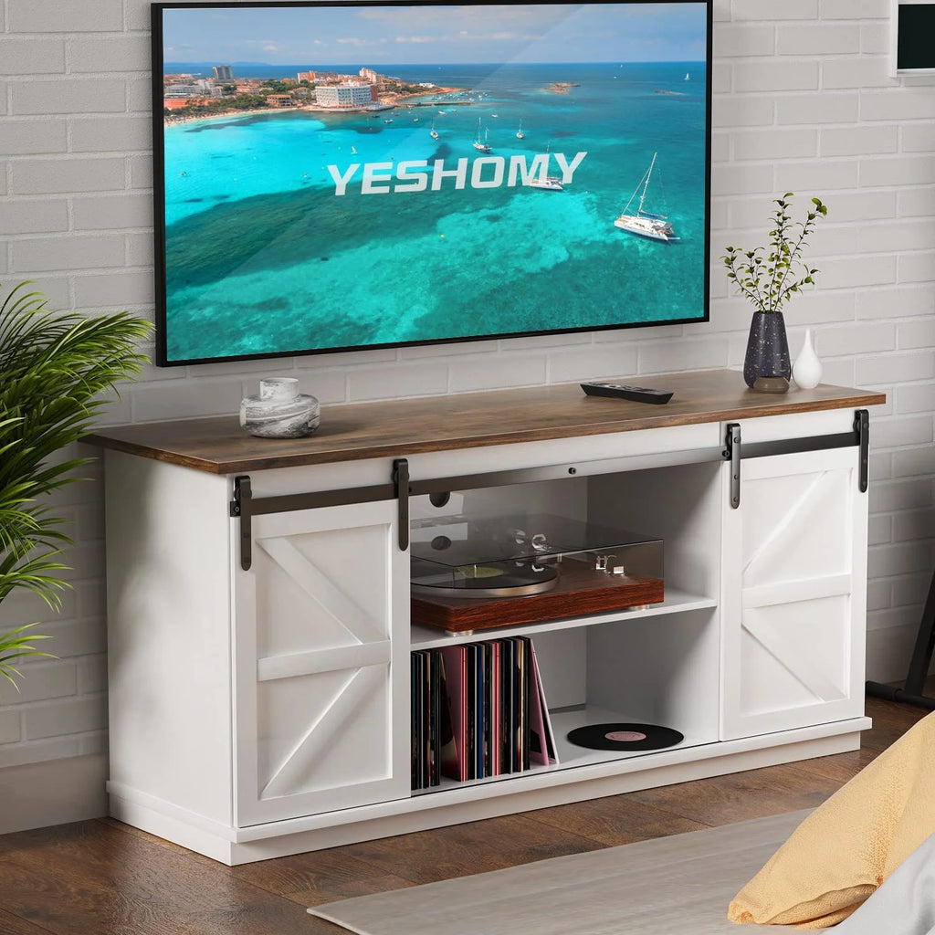White 58 Inch TV Stand with Sliding Barn Doors W155623