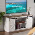 White 58 Inch TV Stand with Sliding Barn Doors W155623