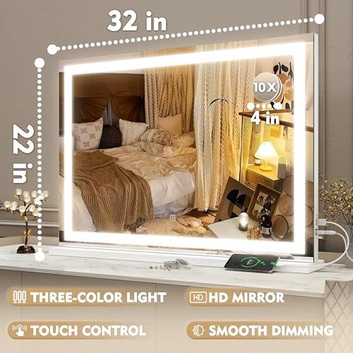 White Lighted Vanity Mirror with Lights 22" x 19" V2586