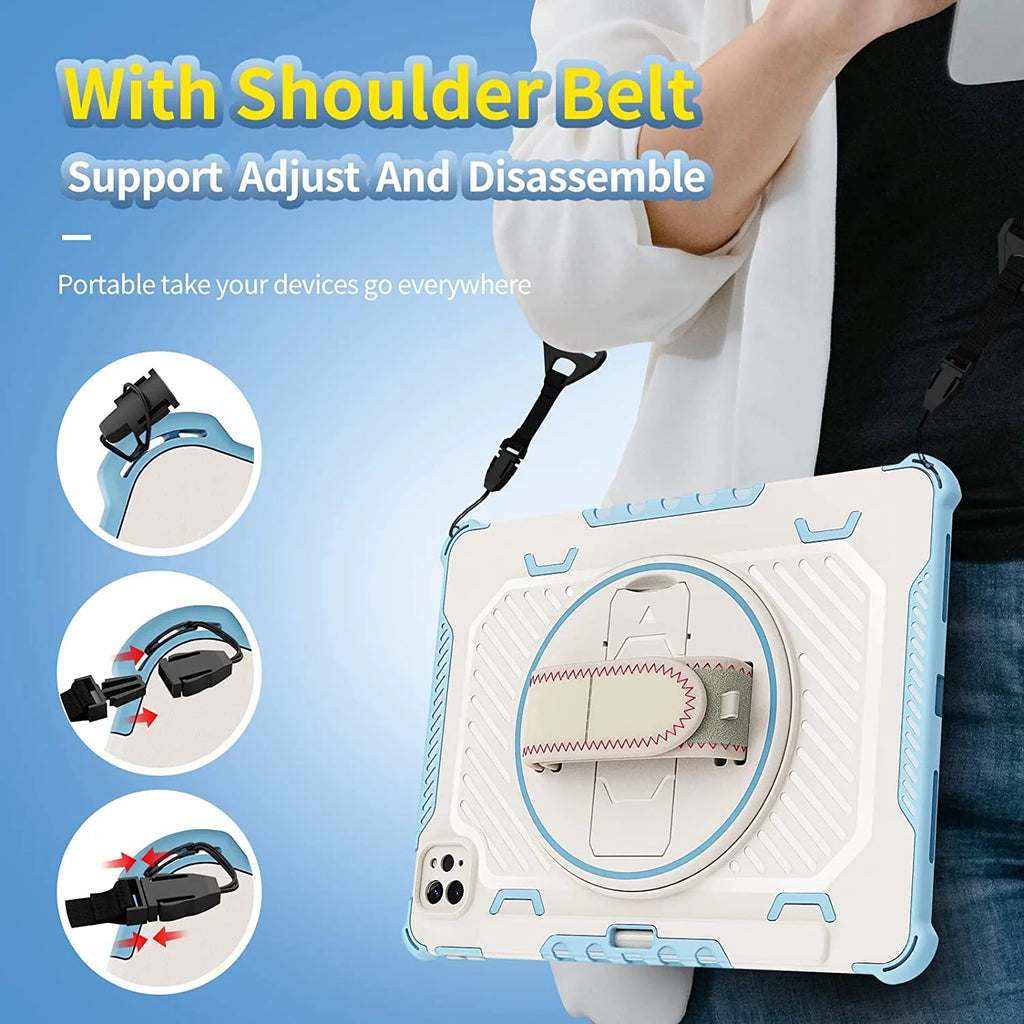 Heavy Duty Protective Case for iPad Air 10.9" and iPad Pro 11 inch with 360° Rotating Hand Strap & Stand J7927