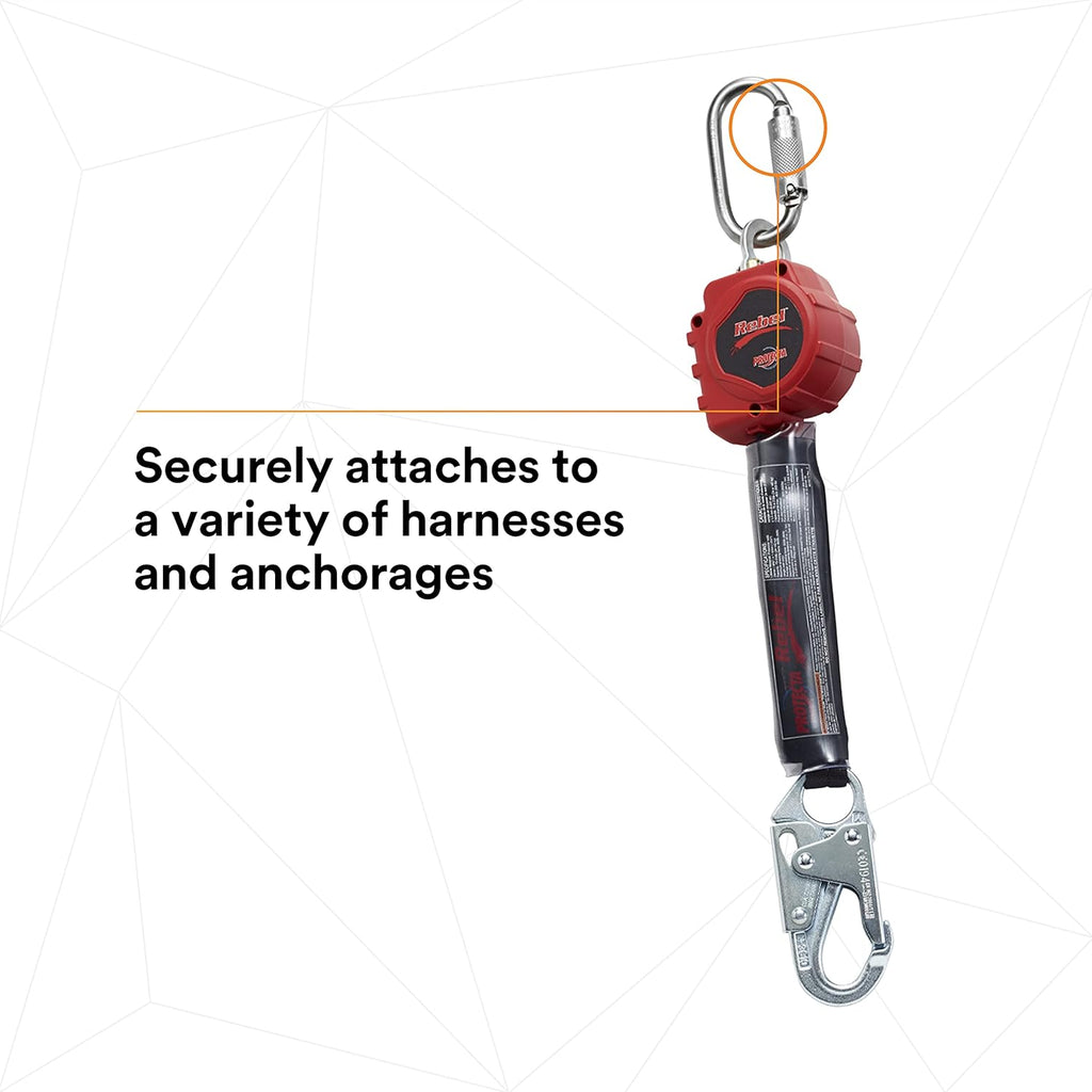 Self Retracting Lifeline Web, Steel Snap Hook and Carabiner, Black/Red J83045