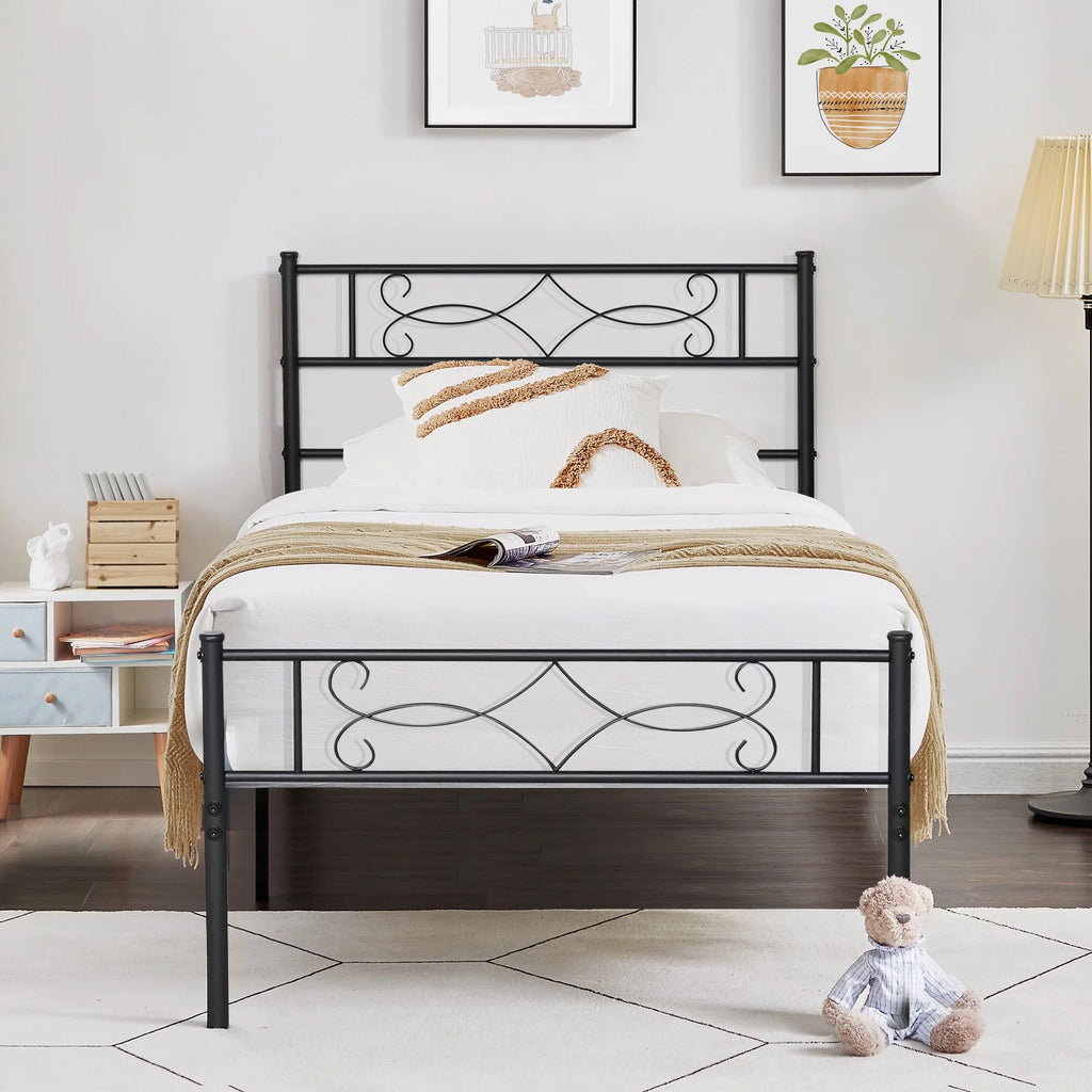 Twin Size Black Metal Platform Bed Frame with Headboard K80081