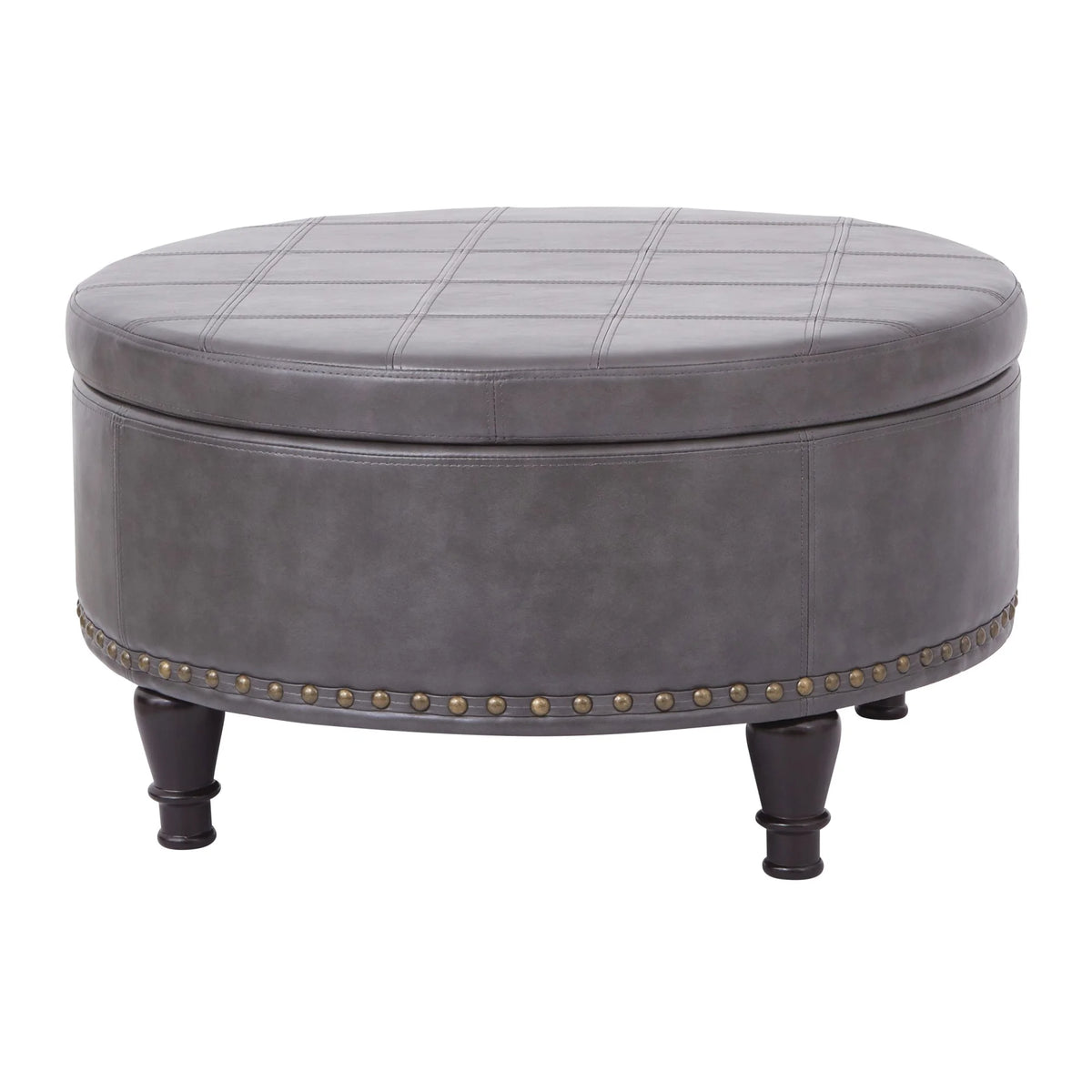 Pewter Bonded Leather Round Storage Ottoman E91180