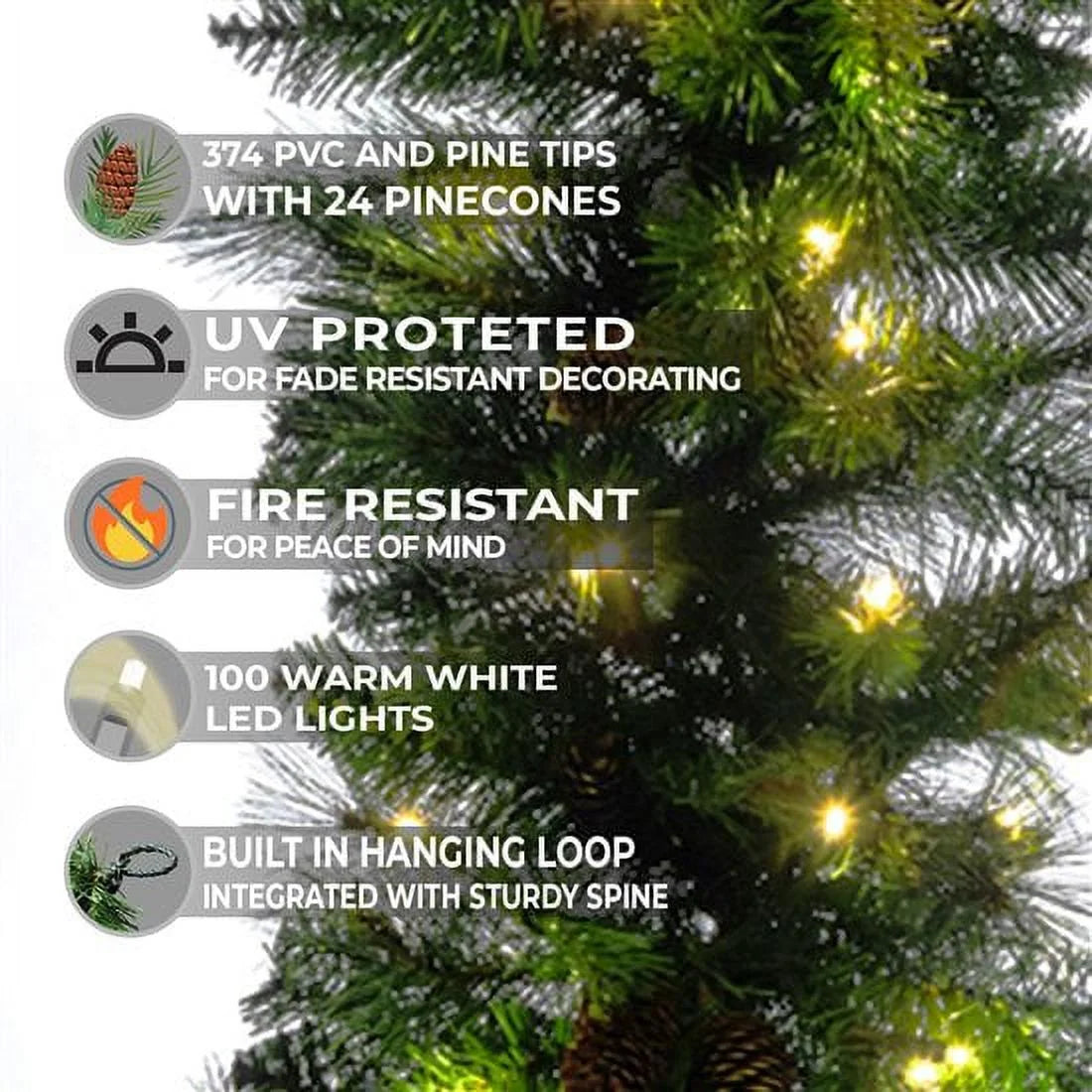 Pre-Lit Mixed Noble Garland with 100 Warm White Lights and Pinecones H1848