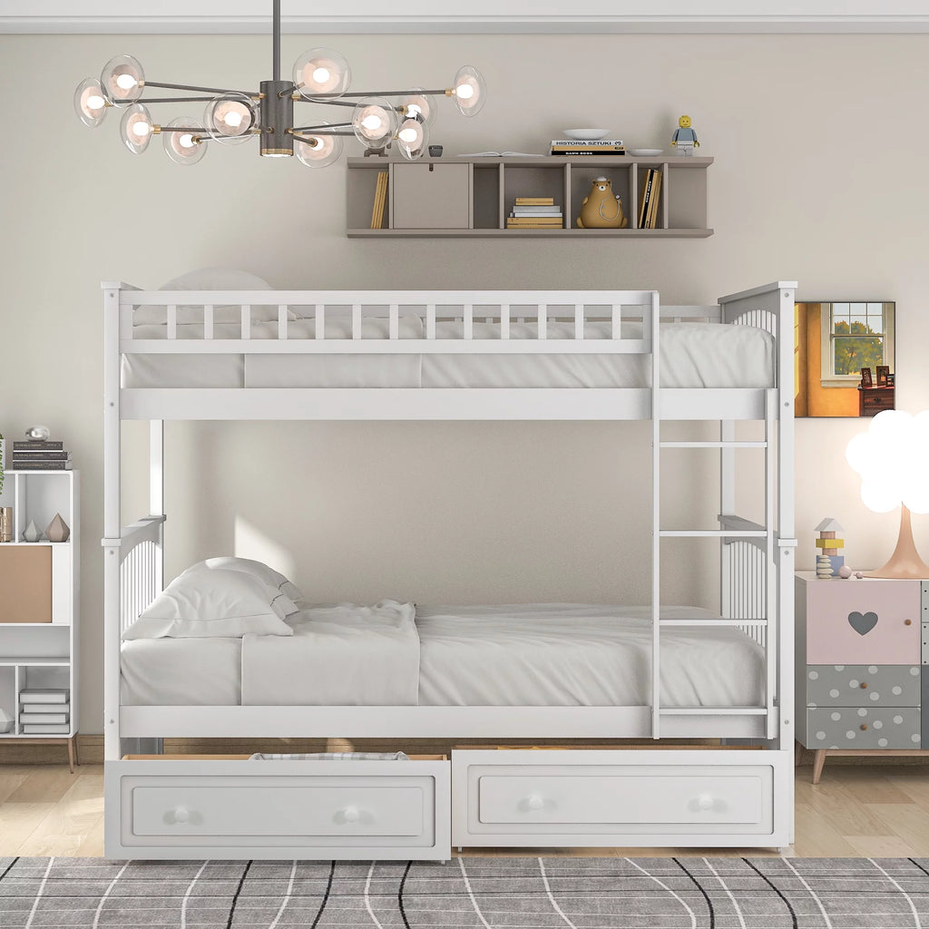 Pine Wood Full-Over-Full Bunk Bed with Storage Z7138