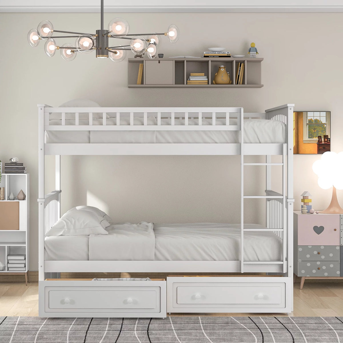 Pine Wood Full-Over-Full Bunk Bed with Storage Z7138