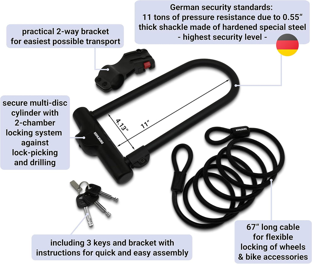 Large Bicycle U Lock with 67” Cable, Pack of 2 N35117