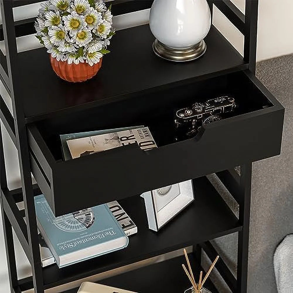 White Bookshelf with Drawers W404516