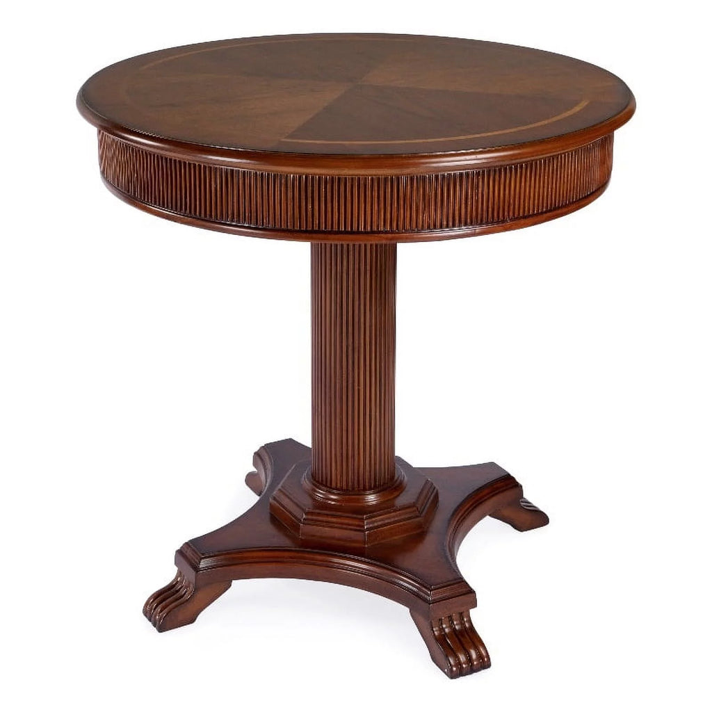 Brown Ribbed Wood Pedestal Foyer Table A30836
