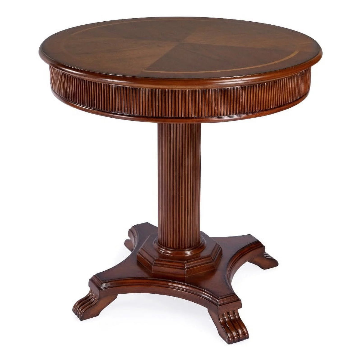 Brown Ribbed Wood Pedestal Foyer Table A30836