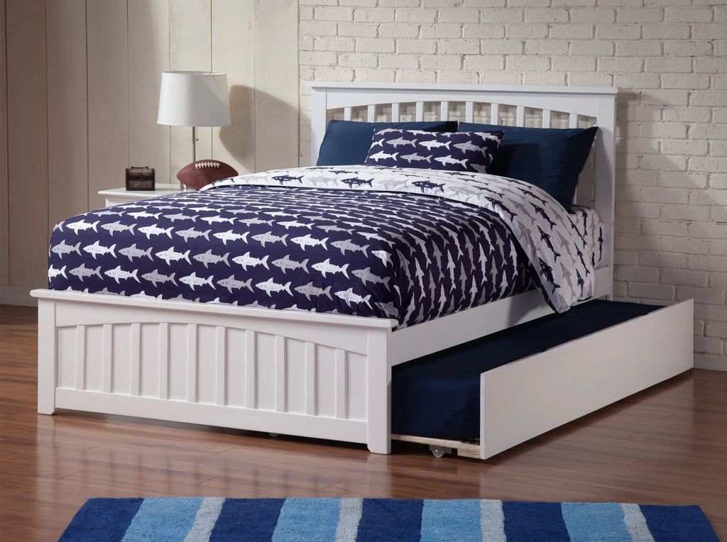 White Queen Platform Bed with Trundle R192653
