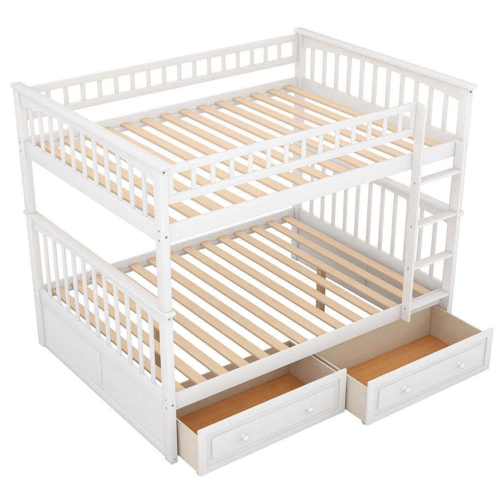 Pine Wood Full-Over-Full Bunk Bed with Storage Z7138