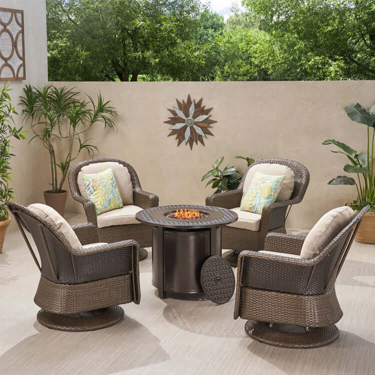 4-Seater Wicker Swivel Chair and Fire Pit T23983
