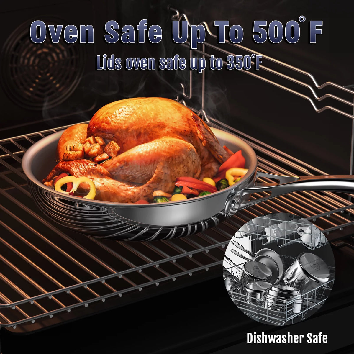 Stainless Steel 13-Inch Wok Pan with High Dome Lid G196329