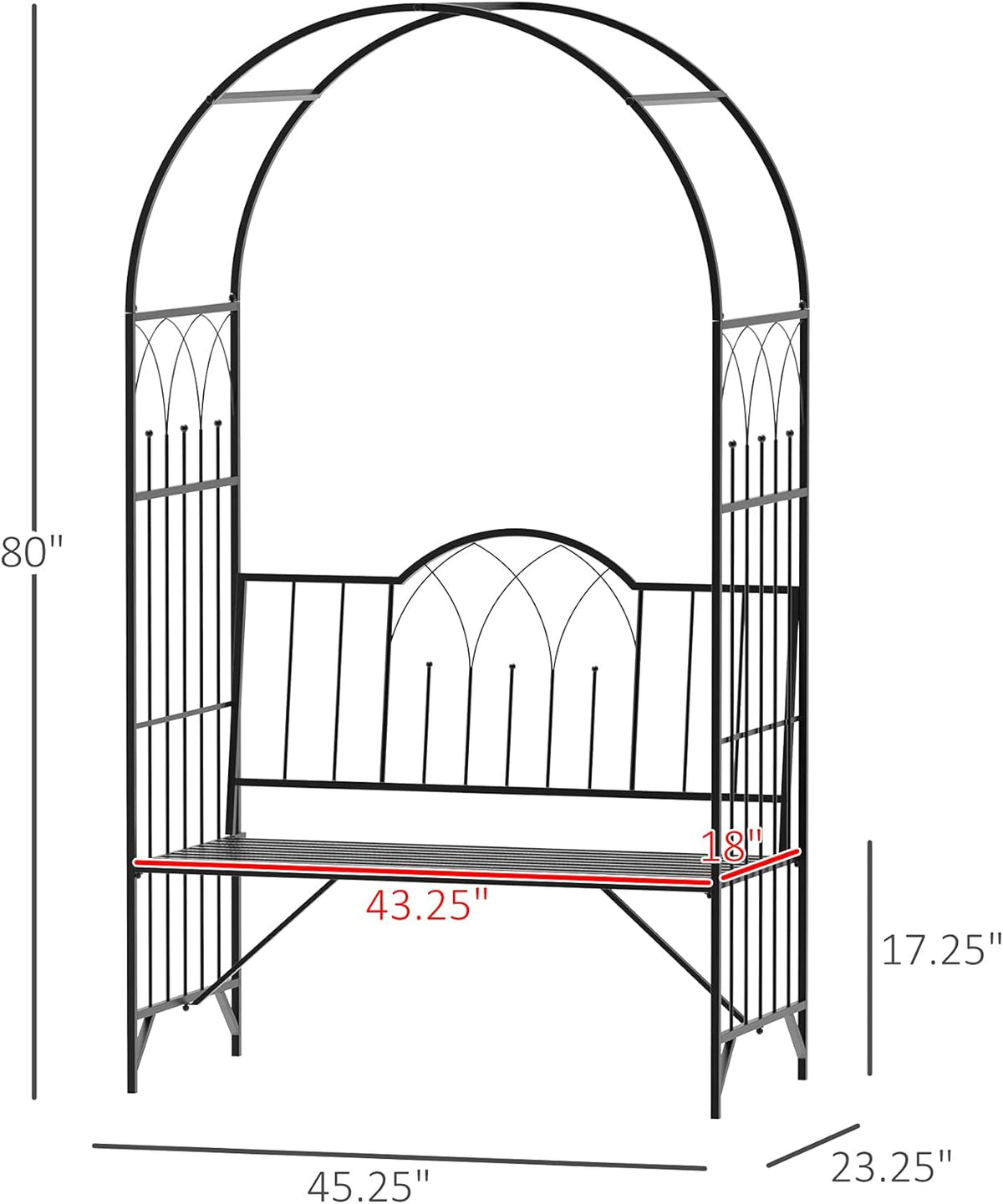 Black Metal Garden Bench Arbor G5568