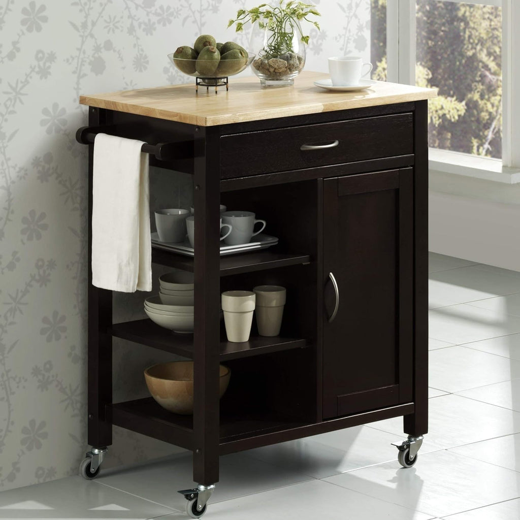 Black and Natural Kitchen Cart D519172