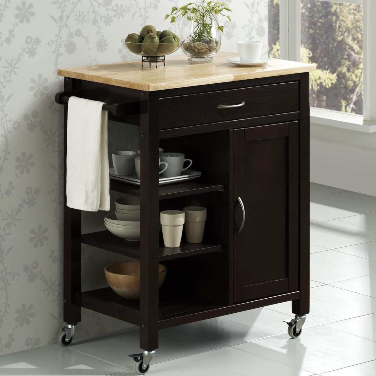 Black and Natural Kitchen Cart D519172