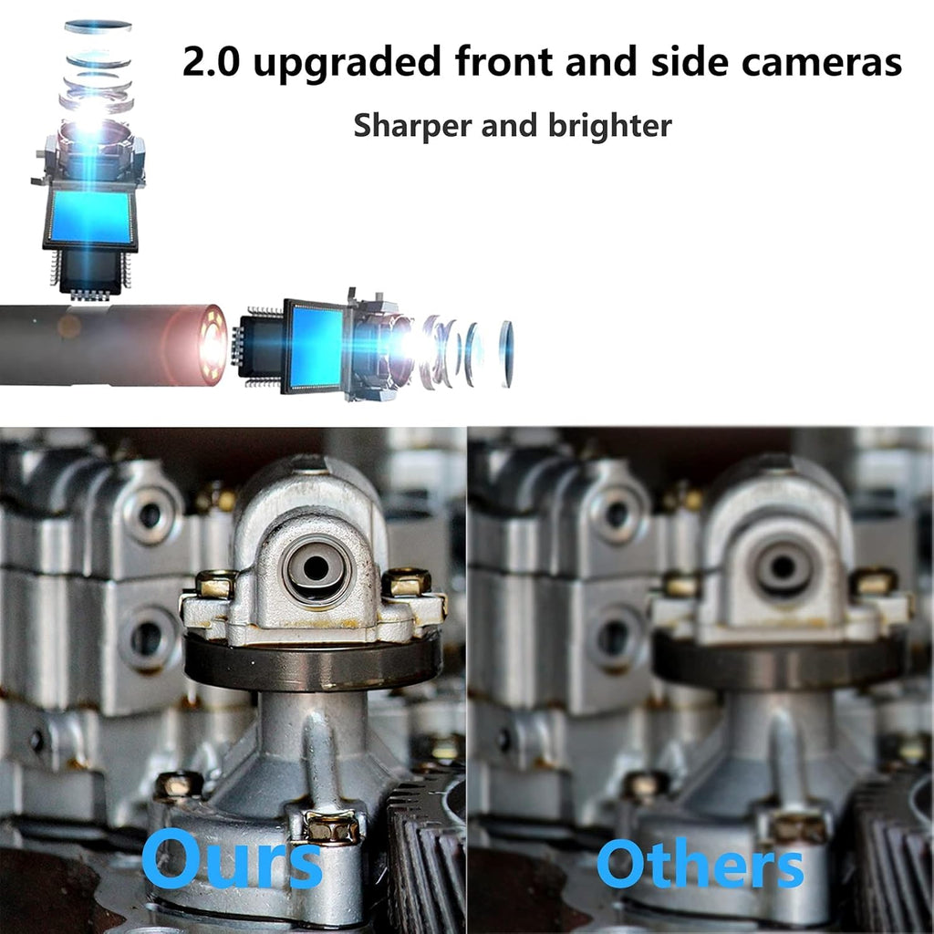 Dual Lens Video Endoscope Camera with Lights, 1080P Borescope Inspection Camera, 8 mm IP67 Waterproof, 9 LED Lights, 16.5FT Semi-Rigid Cable, 32GB Card K1302