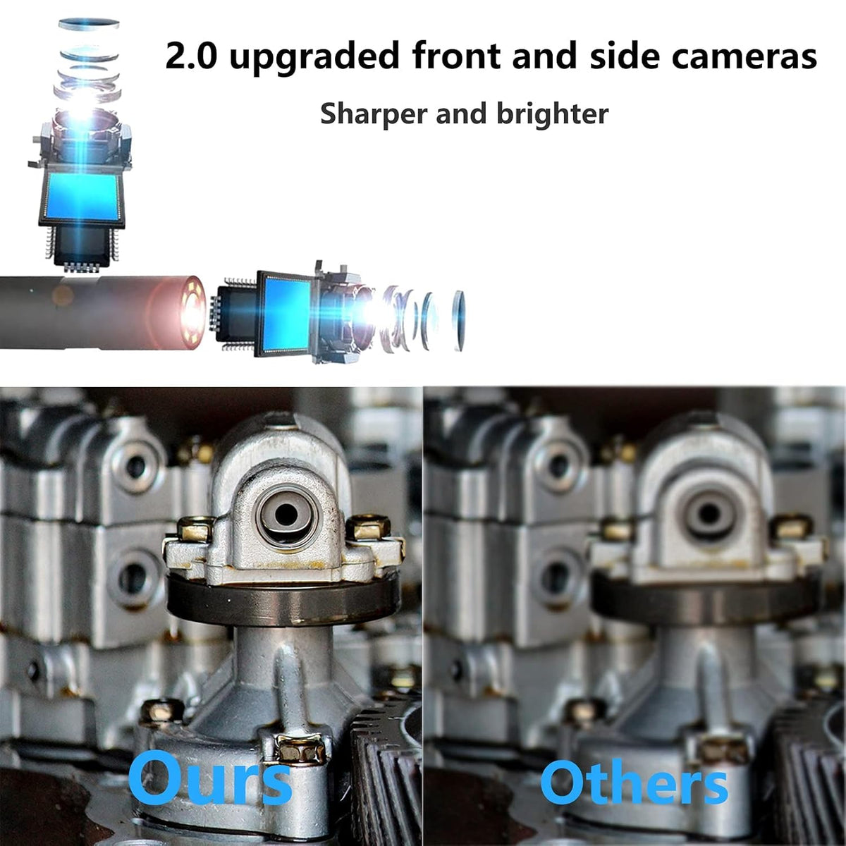 Dual Lens Video Endoscope Camera with Lights, 1080P Borescope Inspection Camera, 8 mm IP67 Waterproof, 9 LED Lights, 16.5FT Semi-Rigid Cable, 32GB Card K1302